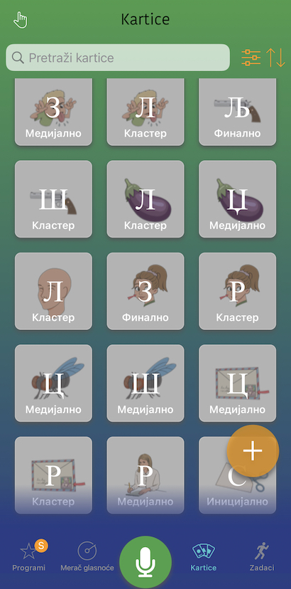 Mobilić - ekran sa karticama glasova